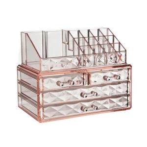 Pink diamond pattern cosmetic case Cosmetic organizer household simple models desktop shelf transparent models dust small object
