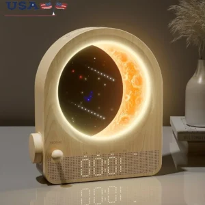 Wake Up Light Sunrise Alarm Clock Dual Alarm Stepless Dimmable Moon Lamp 10 Soothing Sounds Sleep Timer Night Light