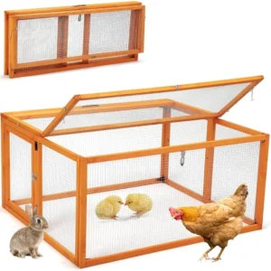 Portable Chicken Coop Run,Chicken Brooder Box,Foldable Chicken House with Handle,Wooden Chicken Cage with Top&Side Opening Doors